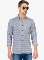 Slub Blue Striped Slim Fit Casual Shirt