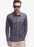 Slub Printed Grey Melange Casual Shirt