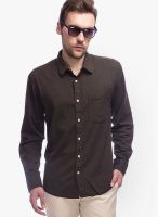 Slub Solid Brown Casual Shirt
