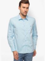 Slub Solid Light Blue Casual Shirt