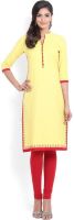 Soch Casual Embroidered Women's Kurti(Yellow)