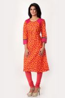 Span Casual Printed Women's Kurti(Orange)