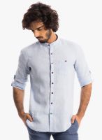 Specimen Blue Solid Slim Fit Casual Shirt