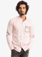 Specimen Peach Solid Slim Fit Casual Shirt