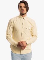 Specimen Yellow Solid Slim Fit Casual Shirt