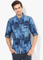 Spykar Light Blue Printed Regular Casual Shirt