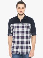 Status Quo Navy Blue Checked Slim Fit Casual Shirt