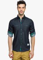 Status Quo Navy Blue Solid Regular Fit Casual Shirt