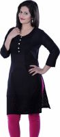 Sukanyaa Casual Solid Women's Kurti(Black)