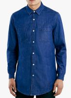 TOPMAN Blue Solid Regular Fit Casual Shirt