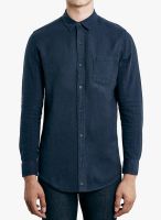 TOPMAN Navy Blue Solid Regular Fit Casual Shirt