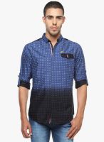 The Indian Garage Co. Navy Blue Printed Slim Fit Casual Shirt