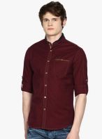 The Indian Garage Co. Wine Solid Slim Fit Casual Shirt