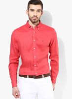 Tommy Hilfiger Pink Linen Regular Fit Casual Shirt