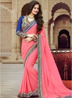 Touch Trends Pink Embroidered Saree