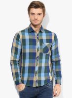 United Colors of Benetton Blue Checked Slim Fit Casual Shirt