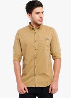 Vintage Khaki Solid Slim Fit Casual Shirt