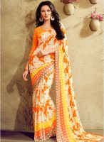 Viva N Diva Orange Printed Saree