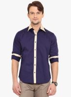 Western Vivid Navy Blue Solid Slim Fit Casual Shirt