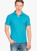 Wilkins & Tuscany Aqua Blue Solid Polo T-Shirts