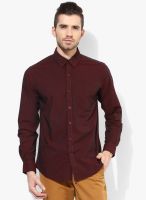 Wills Lifestyle Maroon Slim Fit Casual Shirt