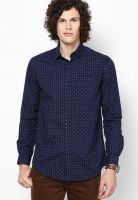 Wills Lifestyle Navy Blue Printed Casual Shirt