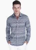 Zobello Blue Printed Slim Fit Casual Shirt