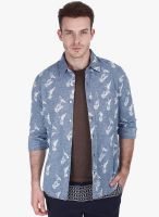 Zobello Blue Printed Slim Fit Casual Shirt