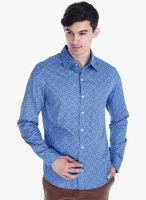 Zobello Blue Printed Slim Fit Casual Shirt