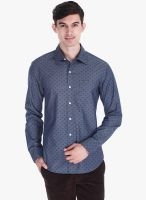 Zobello Navy Blue Printed Slim Fit Casual Shirt