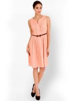 109F Peach Colored Solid Skater Dress