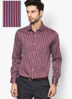 Arrow Maroon Striped Slim Fit Formal Shirt