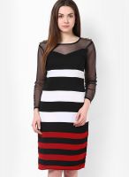 Athena Black Colored Striped Shift Dress