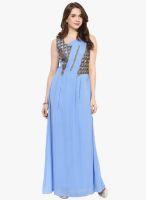 Athena Blue Colored Embroidered Maxi Dress