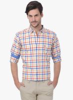 Basics Orange Checks Slim Fit Casual Shirt