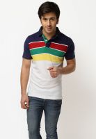 Basics White Striped Polo T-Shirts