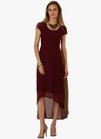 Belle Fille Wine Colored Solid Asymmetric Dress