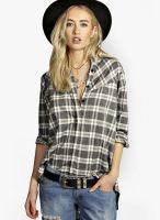 Boohoo Grey Macie Oversized Mixed Check Shirt