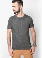 Breakbounce Grey Solid Round Neck T-Shirts