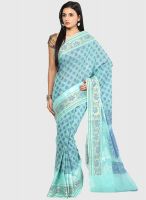 Bunkar Faux Cotton Silk Banarasi Multi Seagreen Saree