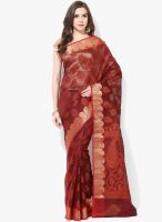 Bunkar Maroon Embroidered Silk Blend Saree