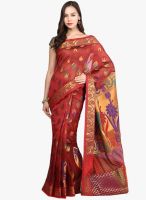 Bunkar Maroon Printed Cotton Blend Saree