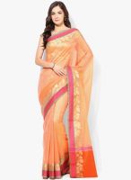 Bunkar Orange Embroidered Silk Blend Saree