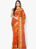 Bunkar Orange Printed Cotton Blend Saree