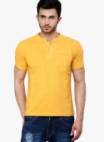 Camino Yellow Solid Henley T-Shirts