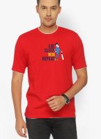 Campus Sutra Red Graphic Round Neck T-Shirts