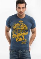 Cult Fiction Blue Printed Round Neck T-Shirts