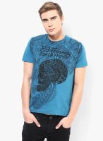 Ed Hardy Blue Printed Round Neck T-Shirt