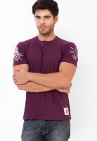 Elaborado Purple Solid Round Neck T-Shirts