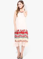 Eternal Off White Colored Printed Shift Dress